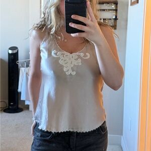 Satin Lace-Trim Ivory Cami Top